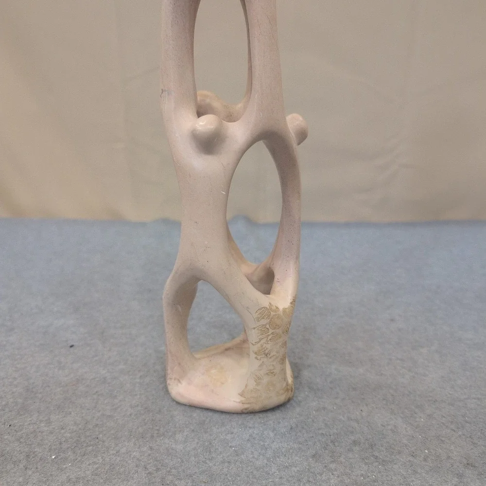 Hand Carved Kenyan Soapstone Abstract Family Sculpture Pink Tan - Picture 6 of 9